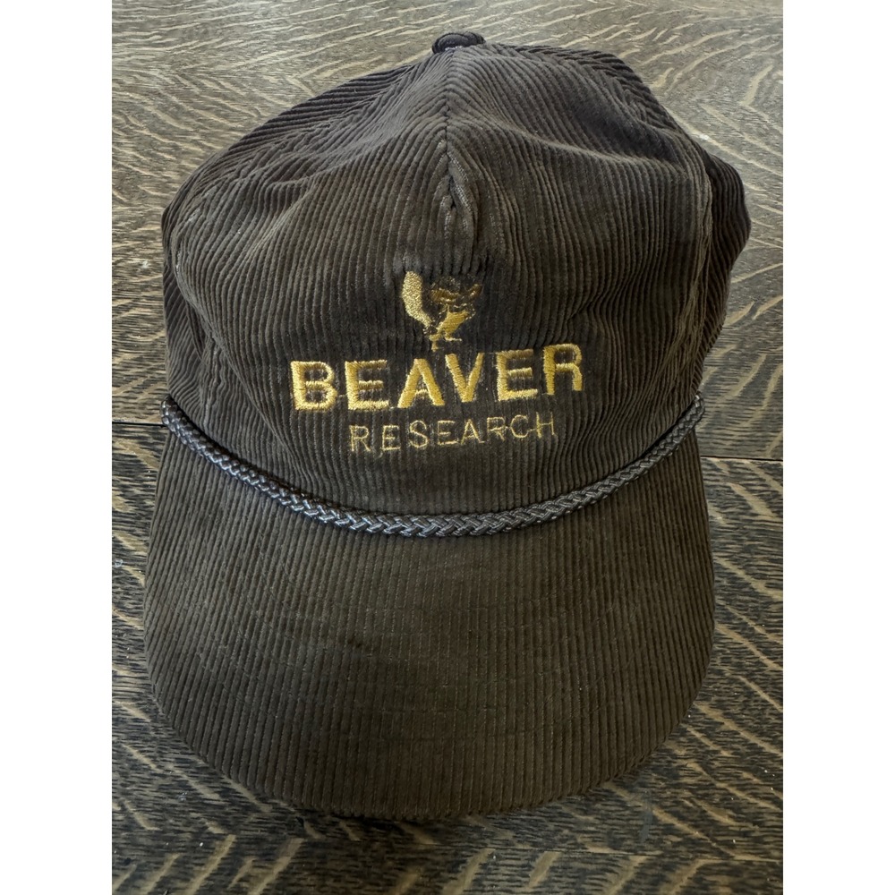 Vintage Beaver Research Portage Michigan Brown Corduroy Rope Hat Strapback 80s